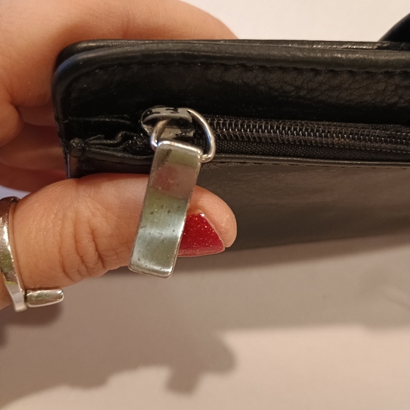 Vintage Black Leather Fossil Wallet Check Book Zipper Card Slots Snap Closure - Picture 5 of 8